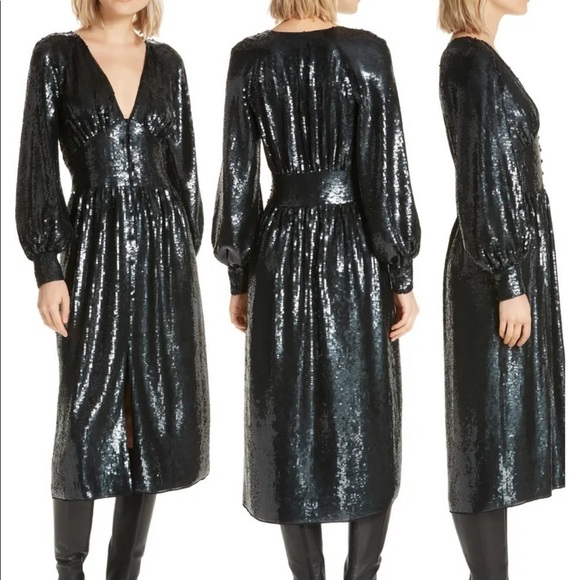 JOIE Kyria B Sequin Midi Dress In Black Caviar size 0 - Picture 1 of 9